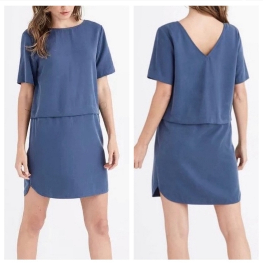 Vetta Shift Dress Convertable Two Piece V-Neck Top / Skirt Casual Blue - Small